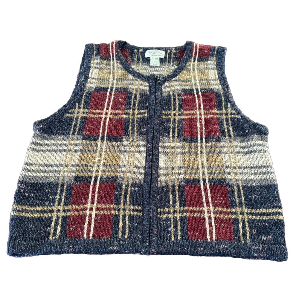 St John’s‎ Bay Vest Womens XL Multi Colored Stripes Plaid Knit Fall Vintage (?)